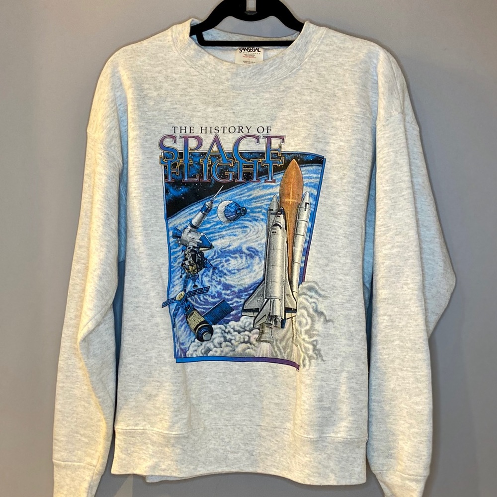 History of Space Flight VTG Grey Sweatshirt Large
